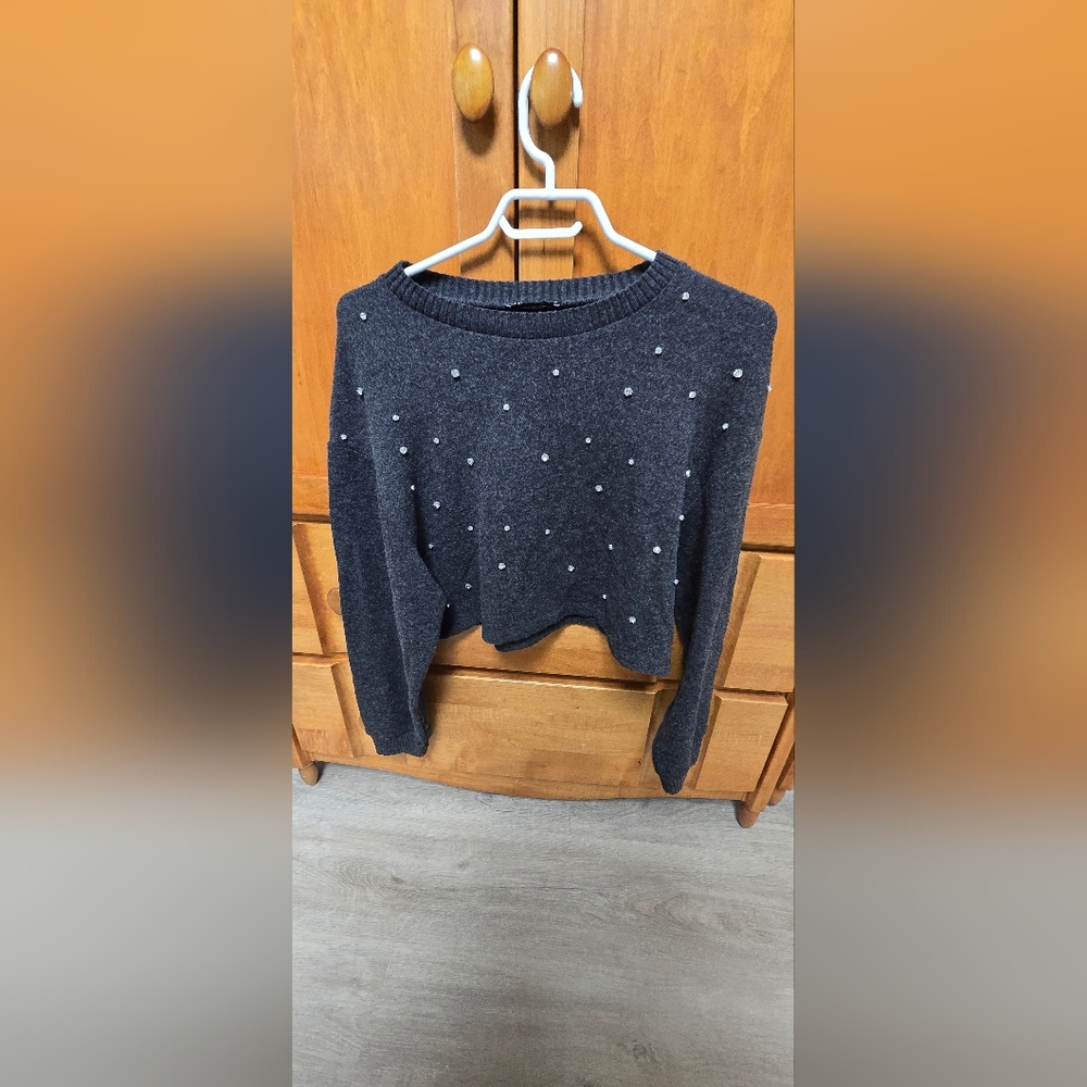 Grey Sweater With Rhinestones